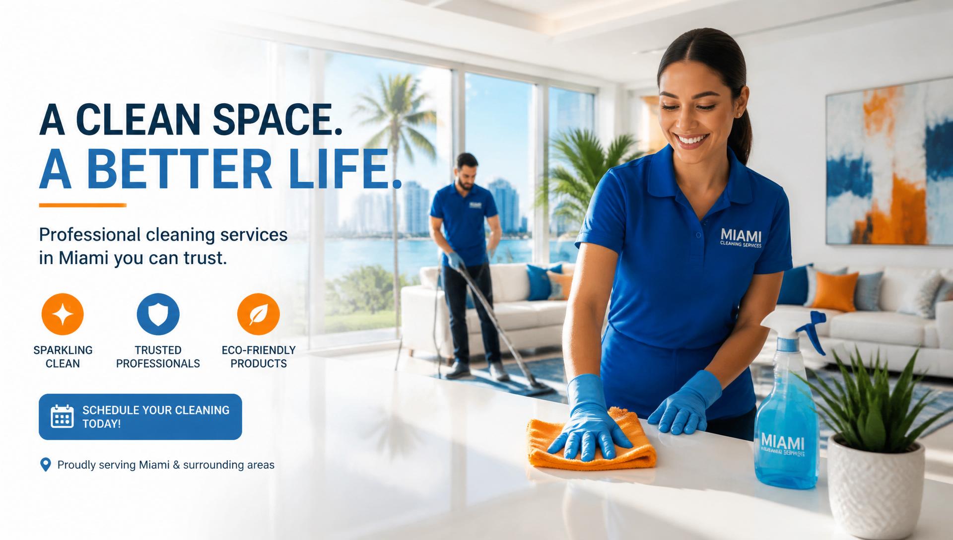 Professional cleaning team in a bright Miami home